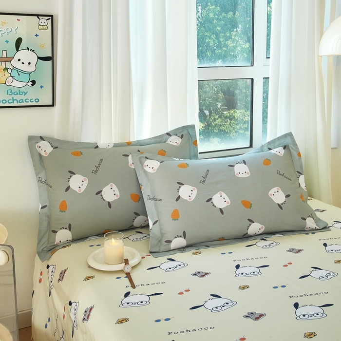 91家纺网 家纺一手货源 找家纺 蘭菲家纺 2024新款全棉小版卡通三丽鸥单被套 小金豆.绿