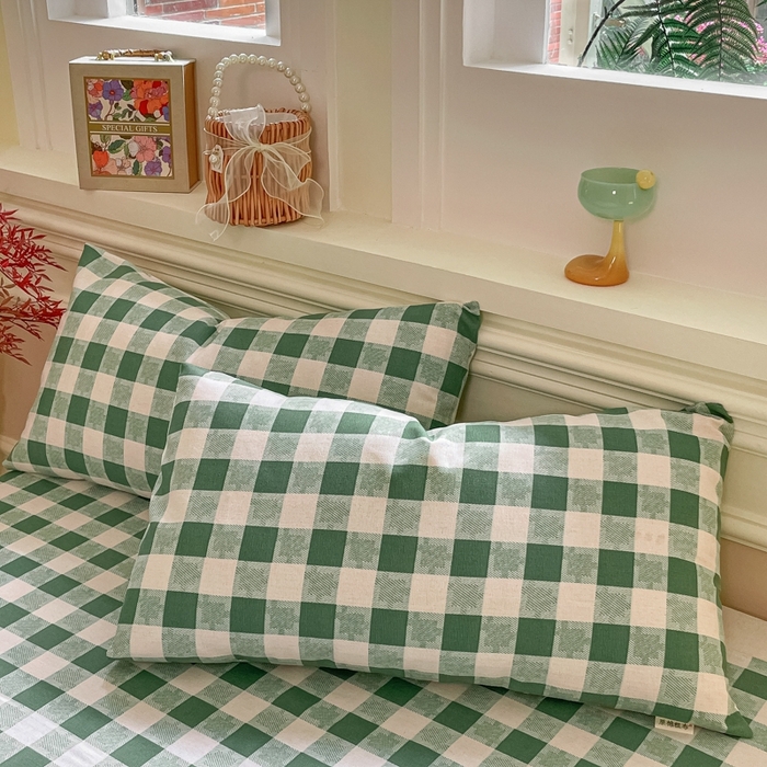 91家纺网 家纺一手货源 找家纺 义博家纺 2025新款全棉老粗布床单 绿大格