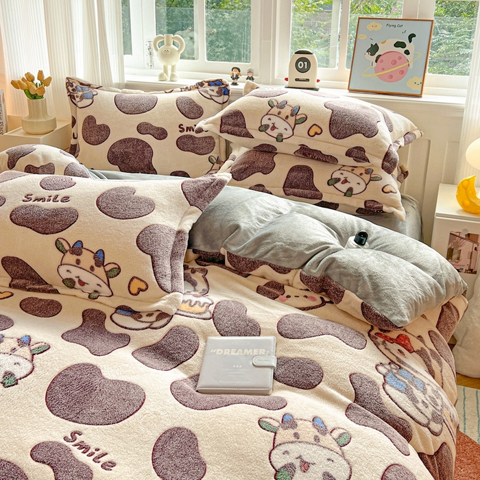 91家纺网 家纺一手货源 找家纺 韩巢家纺 2024新款加厚雪花绒牛奶绒珊瑚绒单件被套-新品（提供卖家秀 ） 奶油小猫