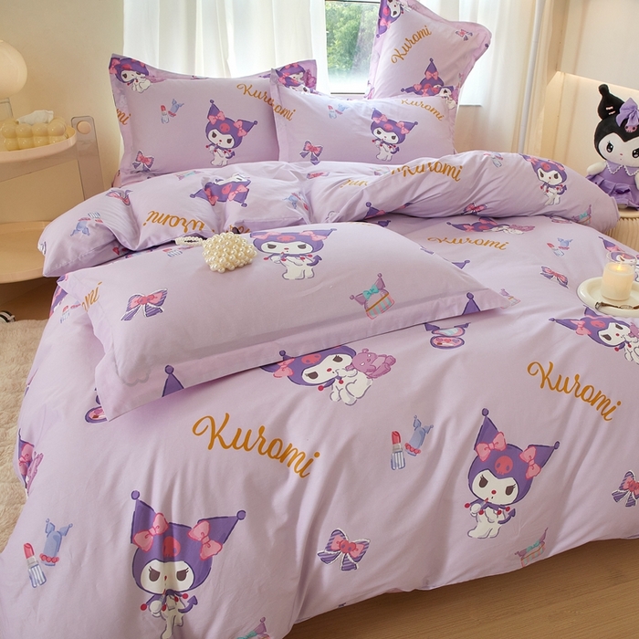 91家纺网 家纺一手货源 找家纺 蘭菲家纺 2024新款全棉小版卡通三丽鸥四件套 小甜酱.紫