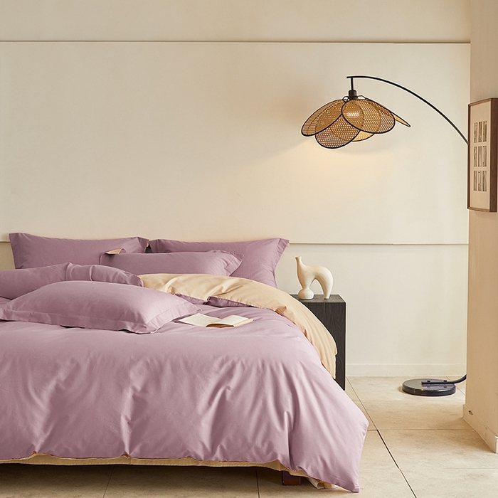 91家纺网 家纺一手货源 找家纺 秀色家纺 2025新款秋冬加厚保暖床上纯色四件套纯棉磨毛全棉床单被套三件套50支-瑞妮 瑞妮-轻紫+奶油