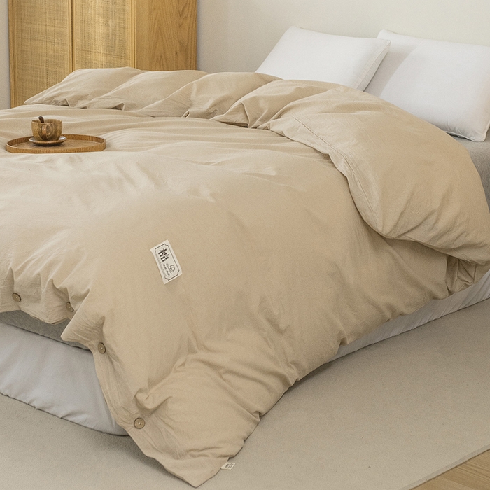 91家纺网 家纺一手货源 找家纺 呦呦南宋 纽扣款单被套A类纯棉  母婴级色织水洗棉 单件纯色被罩 无印风全棉单品被套 咖色
