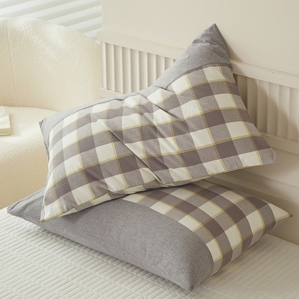 91家纺网 家纺一手货源 找家纺 总【呦呦南宋】母婴级A类单品枕套100%纯棉色织水洗棉枕套 格子一对装全棉枕头套