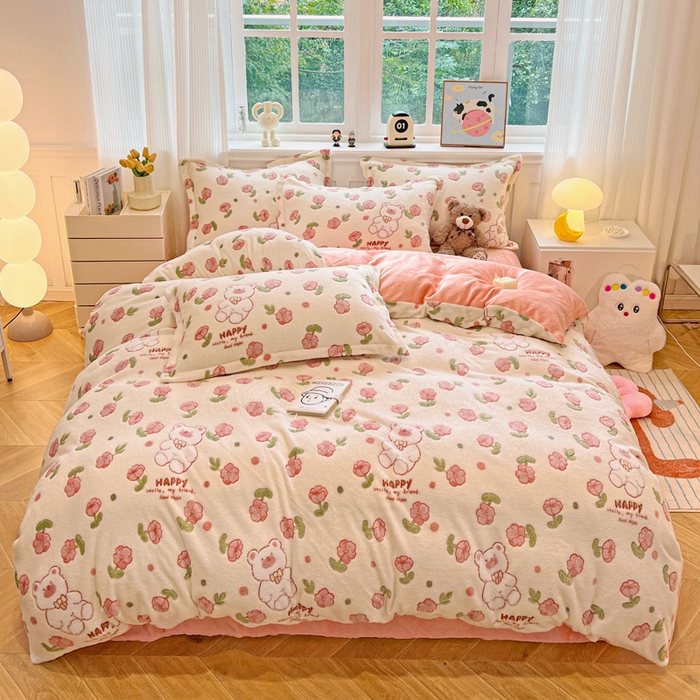 91家纺网 家纺一手货源 找家纺 韩巢家纺 2024新款加厚雪花绒牛奶绒珊瑚绒单件被套-新品（提供卖家秀 ） 花花世界