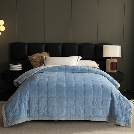 网客家纺 2024新款婴儿绒三层夹棉加厚毛毯 英伦蓝