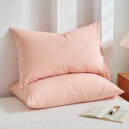 91家纺网 家纺一手货源 找家纺 呦呦南宋 纯棉简约款枕套 母婴级A类全棉色织水洗棉无印风单品一对装全棉枕头套 粉色（简约款）