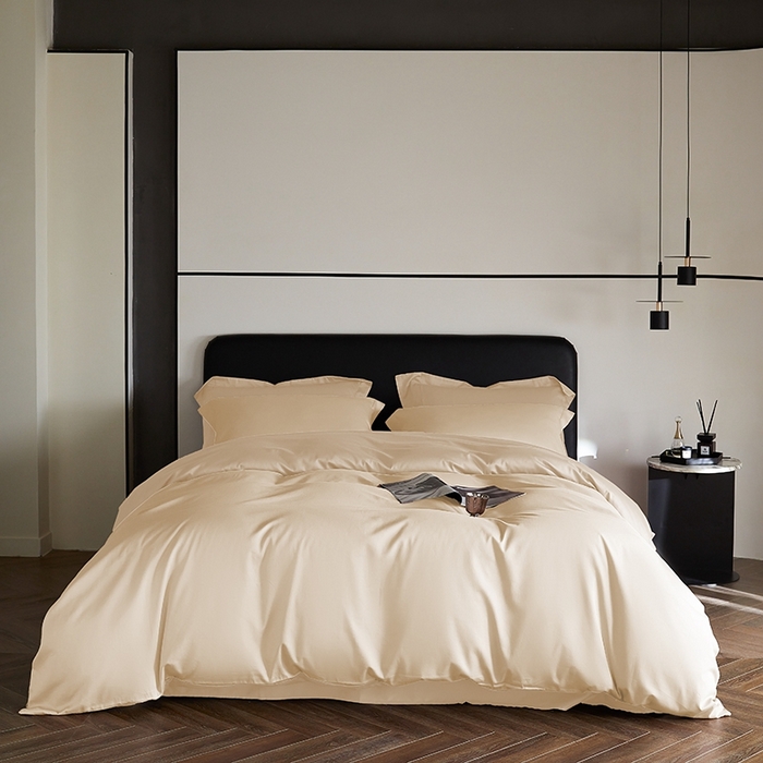 91家纺网 家纺一手货源 找家纺 秀色家纺 2025新款50支贡缎A类轻奢纯色长绒棉四件套全棉纯棉被套高级感床单三件套-雅克 雅克-奶昔白