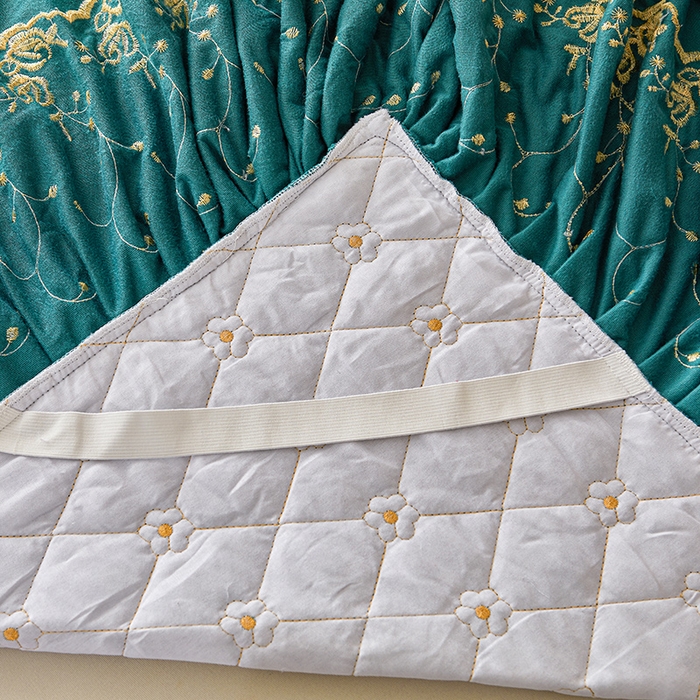 91家纺网 家纺一手货源 找家纺 罗艺轩 2024新款加厚宝宝绒夹棉床裙四件套-梦幻星辰 橄榄绿