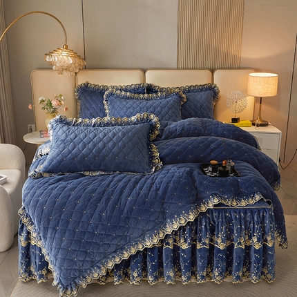 罗艺轩 2024新款加厚宝宝绒夹棉床裙四件套-梦幻星辰 宝石蓝