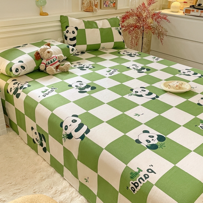 91家纺网 家纺一手货源 找家纺 义博家纺 2025新款全棉老粗布床单 呆萌熊宝