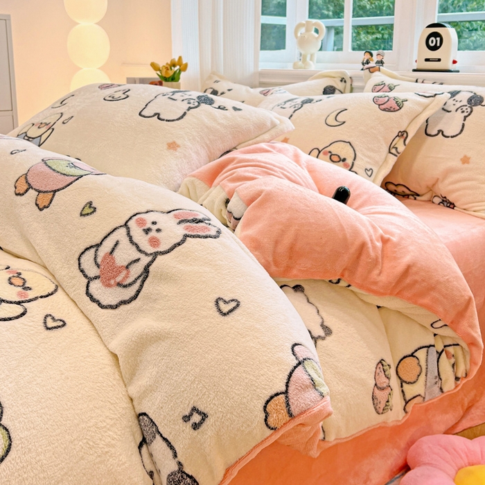 91家纺网 家纺一手货源 找家纺 韩巢家纺 2024新款加厚雪花绒牛奶绒珊瑚绒四件套-新品（提供卖家秀） 小伙伴