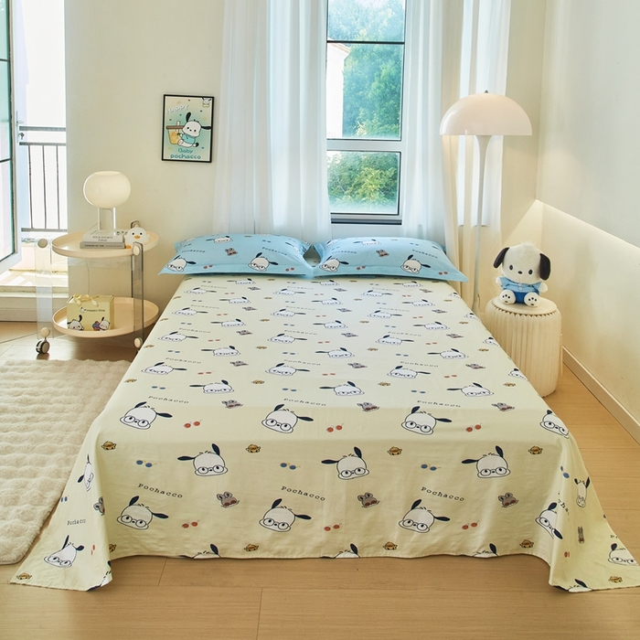 91家纺网 家纺一手货源 找家纺 蘭菲家纺 2024新款全棉小版卡通三丽鸥单被套 眼睛狗.蓝