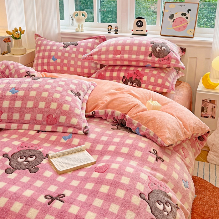 91家纺网 家纺一手货源 找家纺 韩巢家纺 2024新款加厚雪花绒牛奶绒珊瑚绒单件被套-新品（提供卖家秀 ） 煤小球（粉）