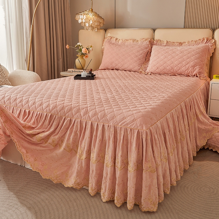 91家纺网 家纺一手货源 找家纺 罗艺轩 2024新款加厚宝宝绒夹棉床裙三件套-梦幻星辰 美人玉