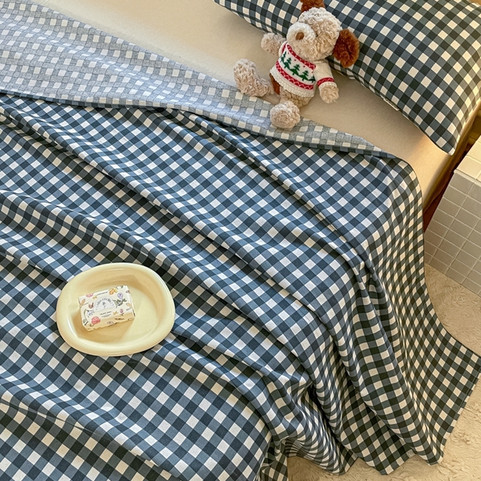 91家纺网 家纺一手货源 找家纺 义博家纺 2025新款全棉老粗布床单 天蓝格