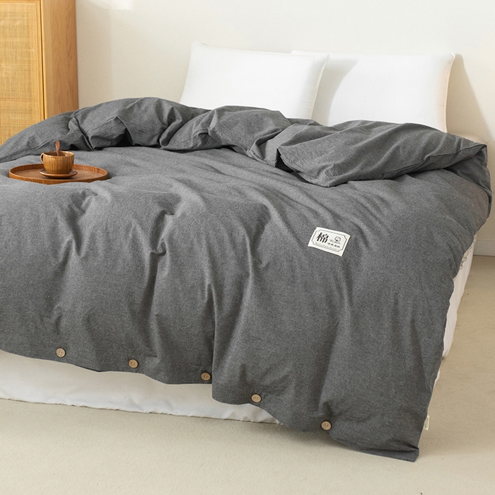 91家纺网 家纺一手货源 找家纺 （总）呦呦南宋 纽扣款单被套A类纯棉  母婴级色织水洗棉 单件纯色被罩 无印风全棉单品被套