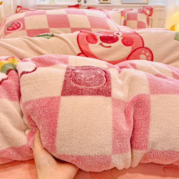 91家纺网 家纺一手货源 找家纺 韩巢家纺 2024新款加厚雪花绒牛奶绒珊瑚绒四件套-新品（提供卖家秀） 欢乐小熊