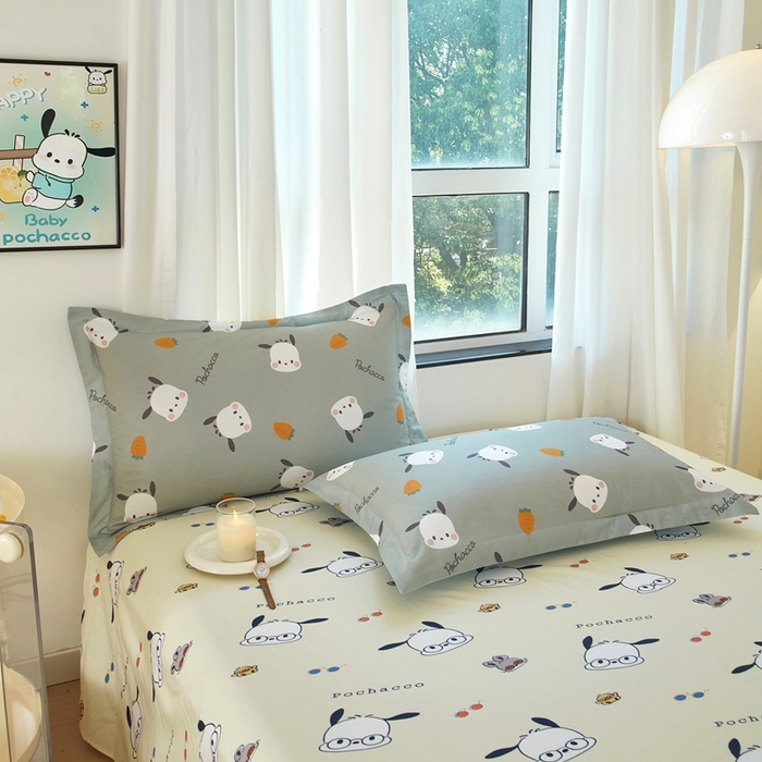 91家纺网 家纺一手货源 找家纺 蘭菲家纺 2024新款全棉小版卡通三丽鸥单被套 小金豆.绿