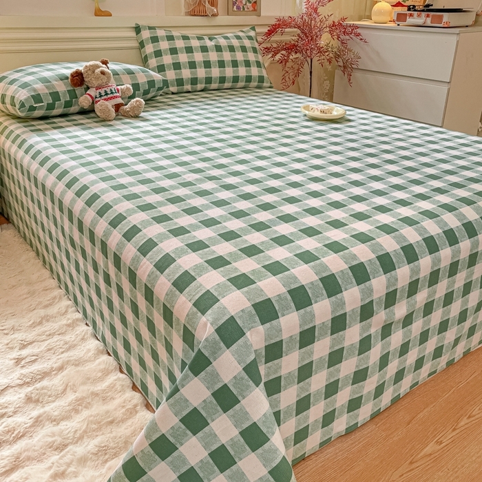 91家纺网 家纺一手货源 找家纺 义博家纺 2025新款全棉老粗布床单 绿大格