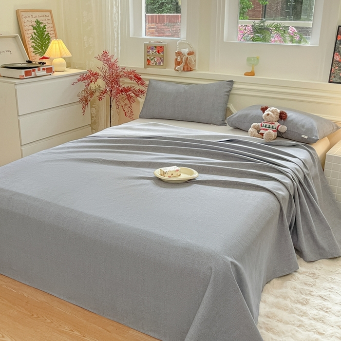 91家纺网 家纺一手货源 找家纺 义博家纺 2025新款全棉老粗布床单 商务灰