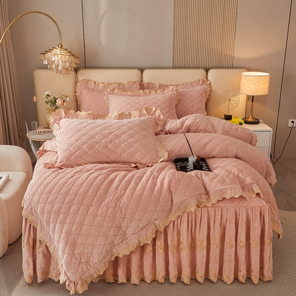 91家纺网 家纺一手货源 找家纺 罗艺轩 2024新款加厚宝宝绒夹棉床裙四件套-梦幻星辰 美人玉