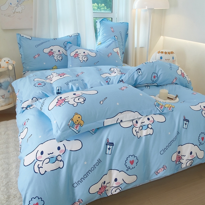 91家纺网 家纺一手货源 找家纺 蘭菲家纺 2024新款全棉小版卡通三丽鸥四件套 小团子