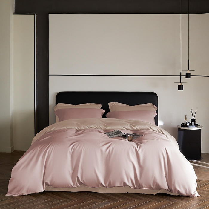 91家纺网 家纺一手货源 找家纺 秀色家纺 2025新款50支贡缎A类轻奢纯色长绒棉四件套全棉纯棉被套高级感床单三件套-雅克 雅克-泡芙粉+粉末白