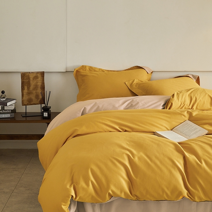 91家纺网 家纺一手货源 找家纺 秀色家纺 2025新款秋冬加厚保暖床上纯色四件套纯棉磨毛全棉床单被套三件套50支-瑞妮 瑞妮-落日黄+奶油