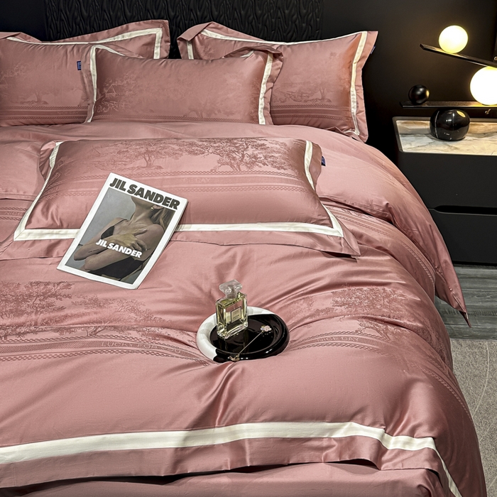 91家纺网 家纺一手货源 找家纺 雲归梦 2024新款轻奢双拼角全棉提花四件套 卡格洛-皮粉