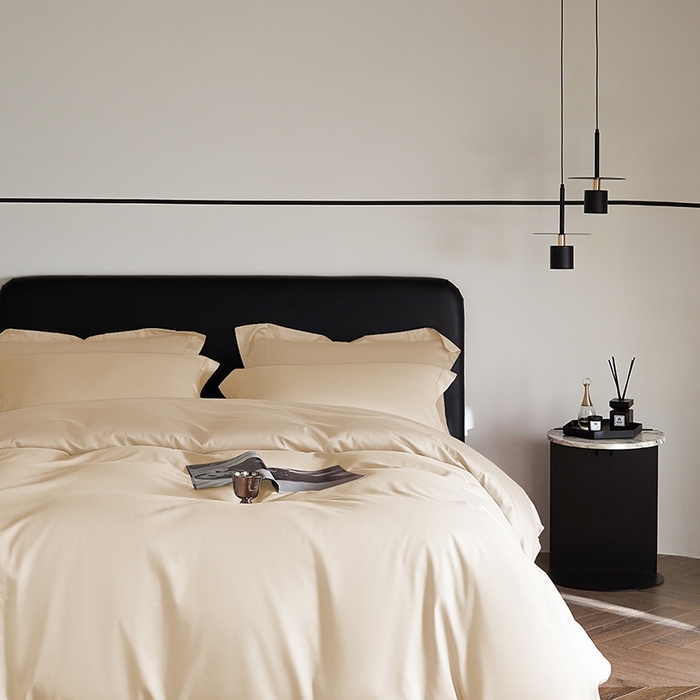 91家纺网 家纺一手货源 找家纺 秀色家纺 2025新款50支贡缎A类轻奢纯色长绒棉四件套全棉纯棉被套高级感床单三件套-雅克 雅克-奶昔白