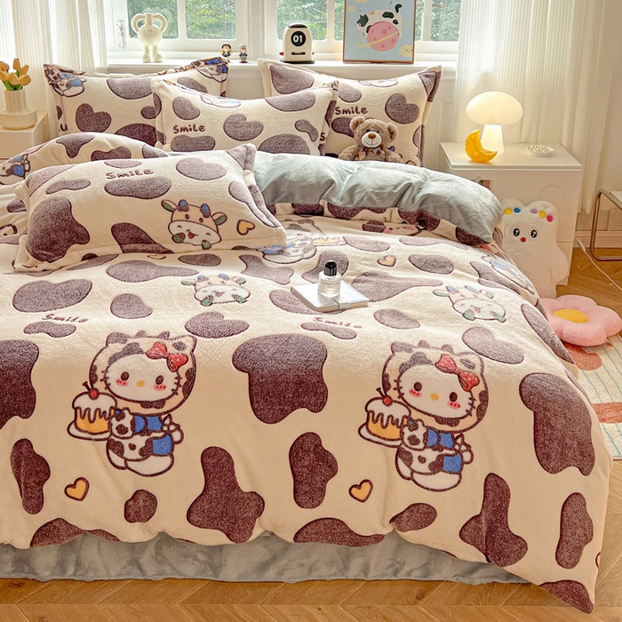 91家纺网 家纺一手货源 找家纺 韩巢家纺 2024新款加厚雪花绒牛奶绒珊瑚绒单件被套-新品（提供卖家秀 ） 奶油小猫