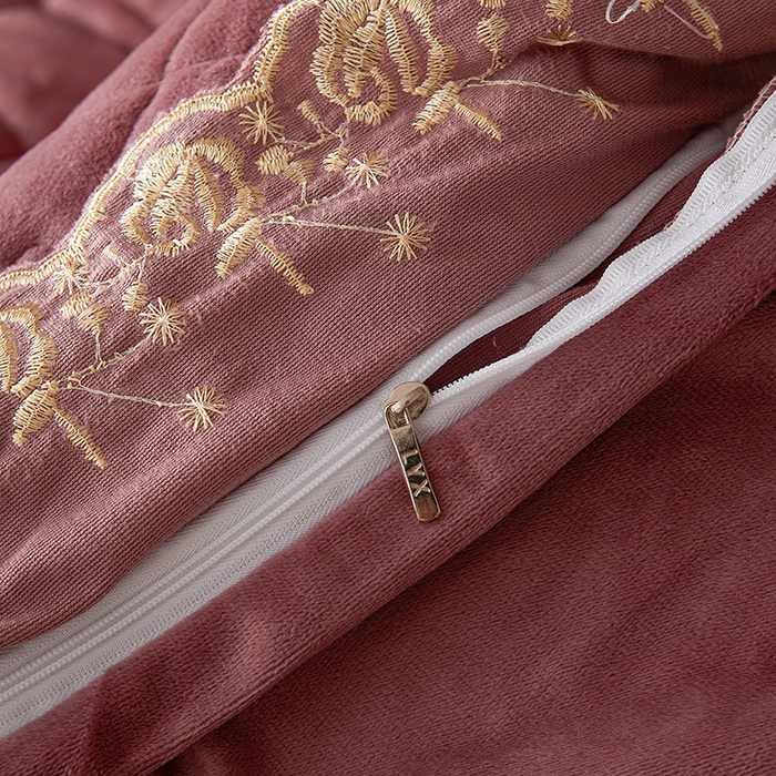 91家纺网 家纺一手货源 找家纺 罗艺轩 2024新款加厚宝宝绒夹棉床裙四件套-梦幻星辰 豆沙粉