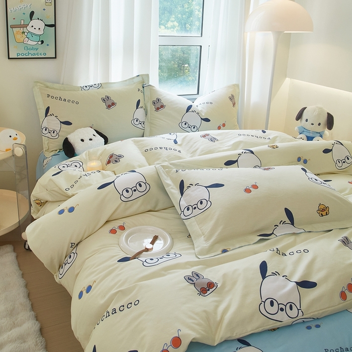 91家纺网 家纺一手货源 找家纺 蘭菲家纺 2024新款全棉小版卡通三丽鸥四件套 大眼睛狗.米