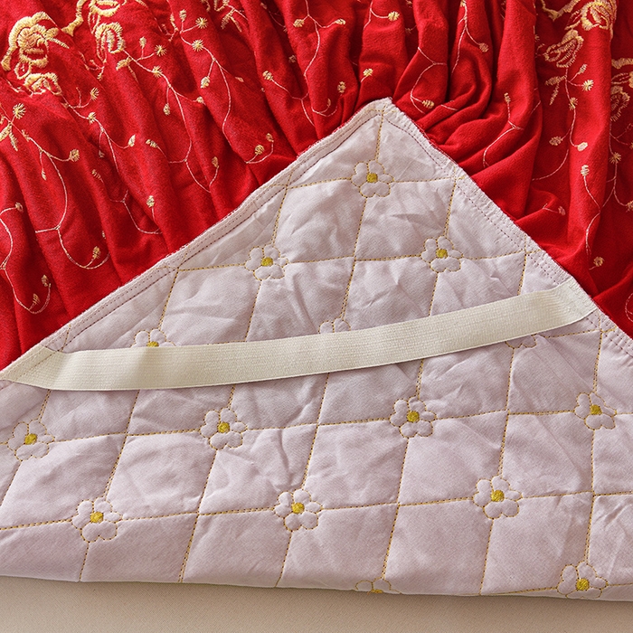 91家纺网 家纺一手货源 找家纺 罗艺轩 2024新款加厚宝宝绒夹棉床裙三件套-梦幻星辰 喜庆红