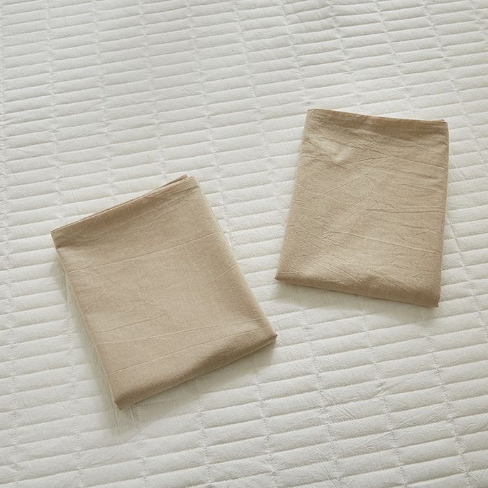 91家纺网 家纺一手货源 找家纺 呦呦南宋 纯棉简约款枕套 母婴级A类全棉色织水洗棉无印风单品一对装全棉枕头套 咖色（简约款）