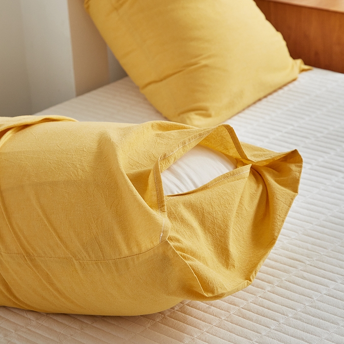 91家纺网 家纺一手货源 找家纺 呦呦南宋 纯棉简约款枕套 母婴级A类全棉色织水洗棉无印风单品一对装全棉枕头套 黄色（简约款）