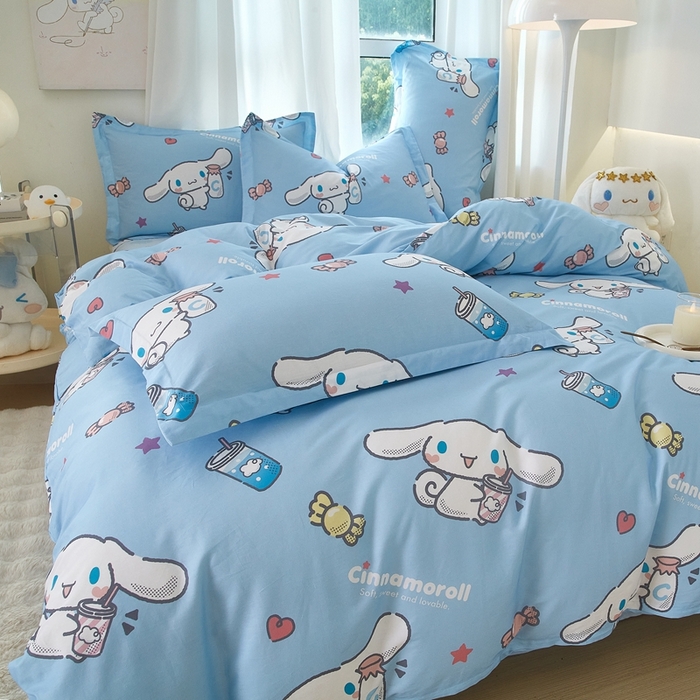 91家纺网 家纺一手货源 找家纺 蘭菲家纺 2024新款全棉小版卡通三丽鸥四件套 小土豆