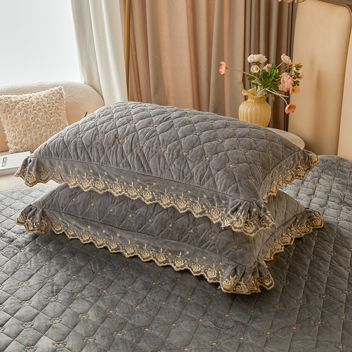 91家纺网 家纺一手货源 找家纺 罗艺轩 2024新款加厚宝宝绒夹棉床裙四件套-梦幻星辰 高级灰