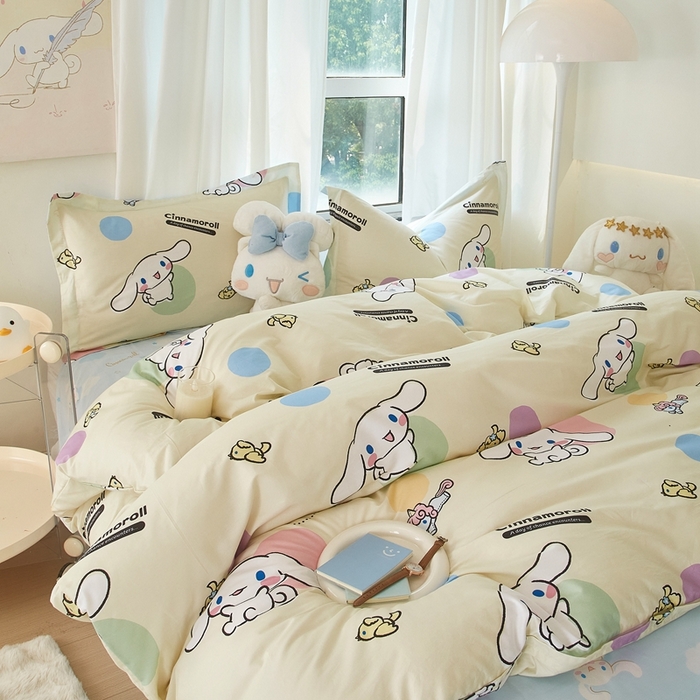 91家纺网 家纺一手货源 找家纺 蘭菲家纺 2024新款全棉小版卡通三丽鸥四件套 开心狗