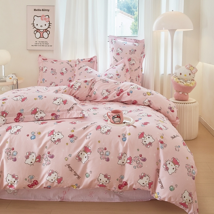 91家纺网 家纺一手货源 找家纺 蘭菲家纺 2024新款全棉小版卡通三丽鸥四件套 小甜心