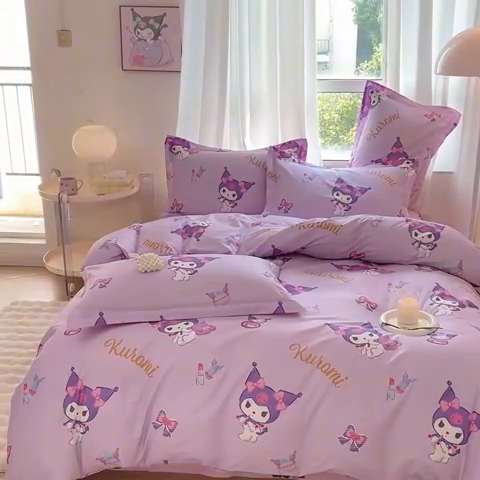 91家纺网 家纺一手货源 找家纺 蘭菲家纺 2024新款全棉小版卡通三丽鸥四件套 小甜酱.粉