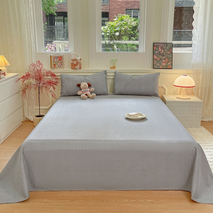 91家纺网 家纺一手货源 找家纺 义博家纺 2025新款全棉老粗布床单 商务灰