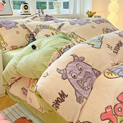 韩巢家纺 2024新款加厚雪花绒牛奶绒珊瑚绒单件被套-新品（提供卖家秀 ） 小怪兽