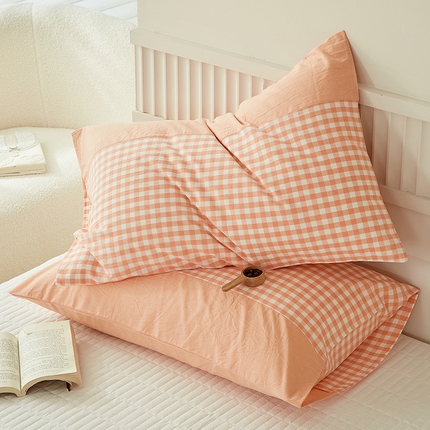 91家纺网 家纺一手货源 找家纺 总【呦呦南宋】母婴级A类单品枕套100%纯棉色织水洗棉枕套 格子一对装全棉枕头套