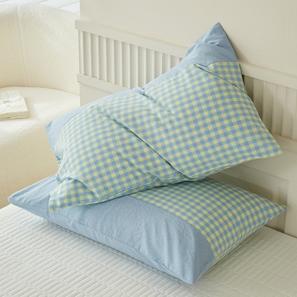 91家纺网 家纺一手货源 找家纺 总【呦呦南宋】母婴级A类单品枕套100%纯棉色织水洗棉枕套 格子一对装全棉枕头套