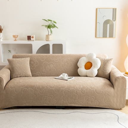 91家纺网 家纺一手货源 找家纺 沐沐家纺 2026新款太阳花沙发套 浅咖色