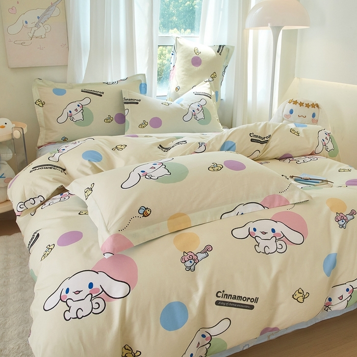 91家纺网 家纺一手货源 找家纺 蘭菲家纺 2024新款全棉小版卡通三丽鸥四件套 开心狗