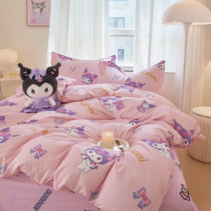 91家纺网 家纺一手货源 找家纺 蘭菲家纺 2024新款全棉小版卡通三丽鸥四件套 小甜酱.粉