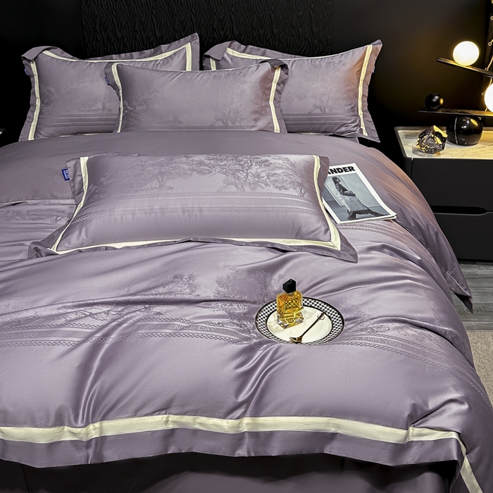 91家纺网 家纺一手货源 找家纺 雲归梦 2024新款轻奢双拼角全棉提花四件套 卡格洛-紫色