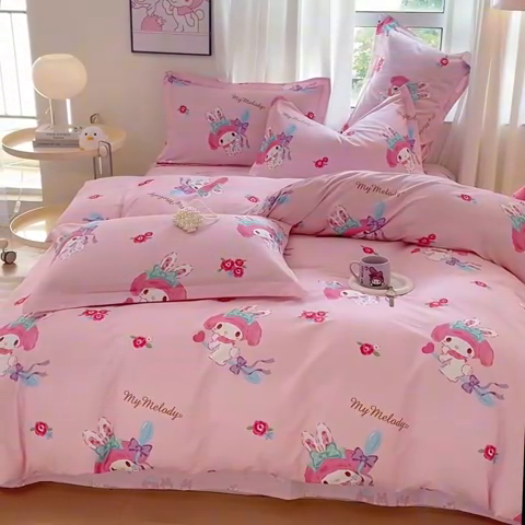 91家纺网 家纺一手货源 找家纺 蘭菲家纺 2024新款全棉小版卡通三丽鸥四件套 小美(圆）